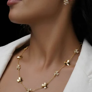 نیم‌ست زنانه طلایی طرح عطر شکوفه
