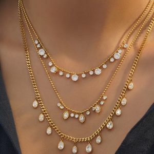 گردنبند استیل ۳ لایر نگین کریستالی