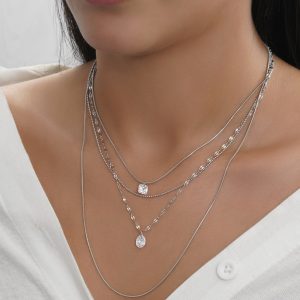 گردنبند استیل لایر زنجیر و کریستال