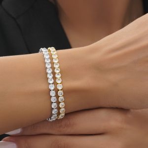 دستبند تنیسی نگین مکعب درشت